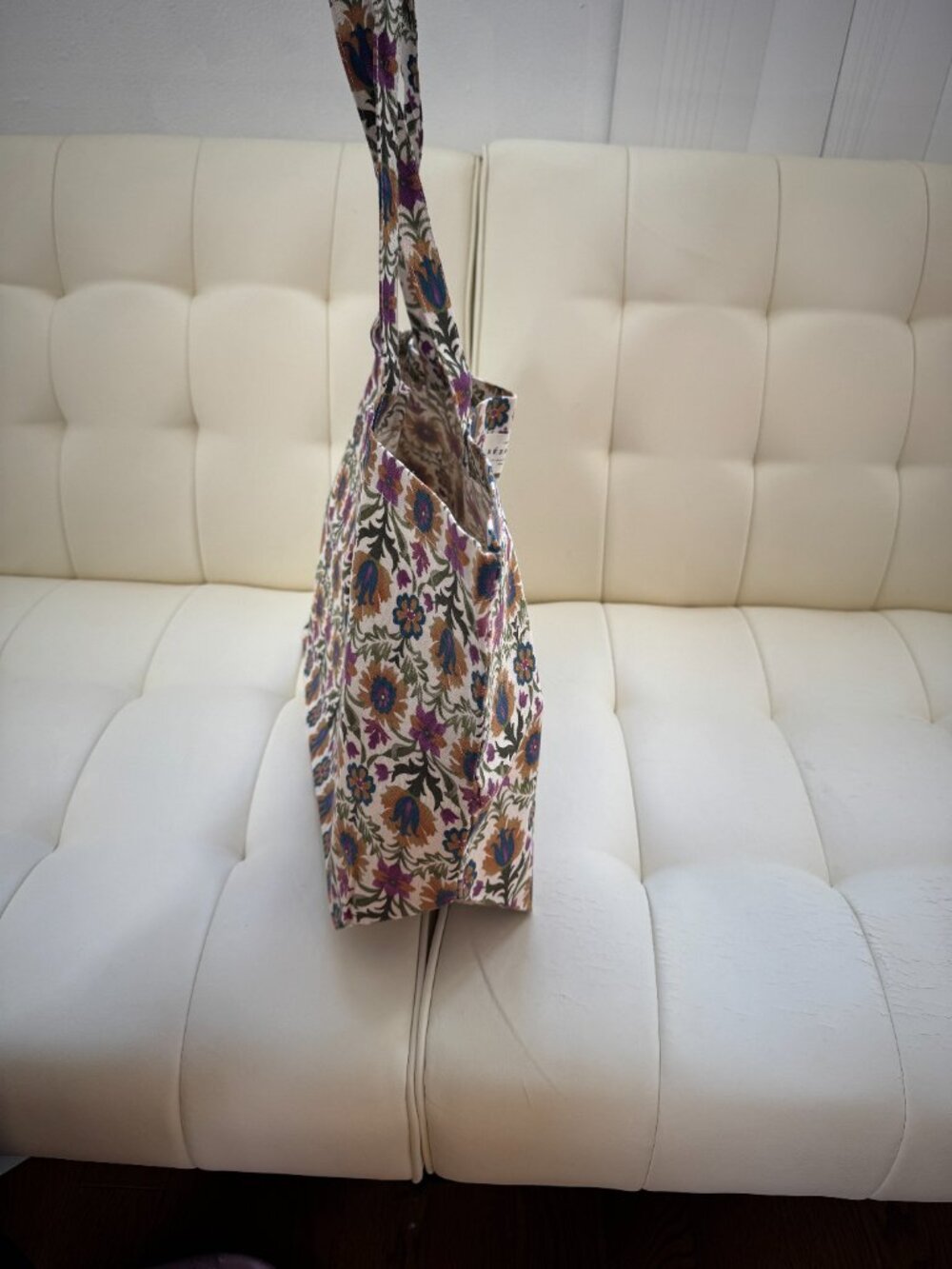 Sézane limited edition floral print tote bag, magenta navy green yellow, NWOT - Picture 3 of 5